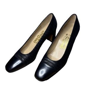 Salvatore Ferragamo Black and Navy Pumps
